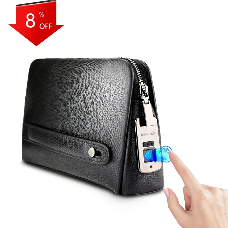 Customized fingerprint anti-theft wallet luxury wallet genuine leather men's handbag