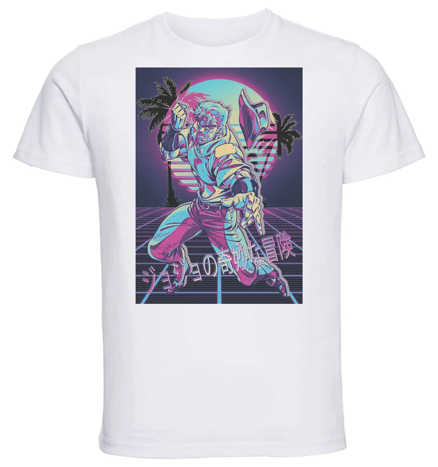 White Vaporwave 80s Style T-Shirt Jojo Joseph Joestar-