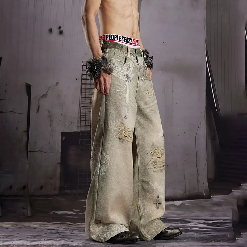 LUZHEN 2026 New 3D Printed Pattern Loose Straight Tube Jeans Men's Vintage Style Personalized Streetwear Male Denim Pants JY8794