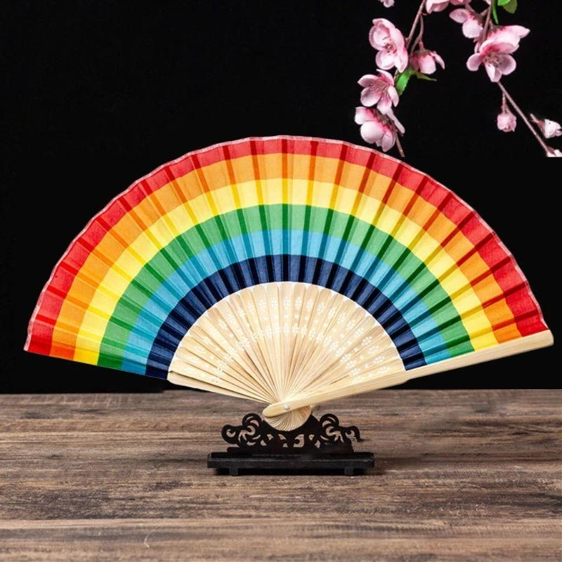 Rainbow Handheld Folding Fan Party Handheld Fan Multifunction Ornament A2BB