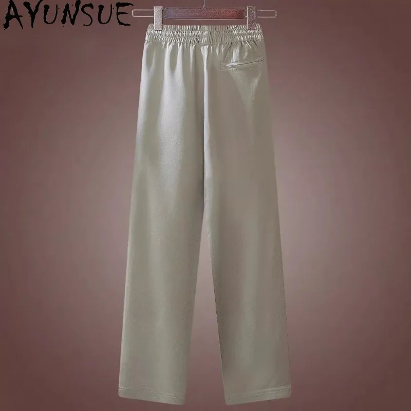 AYUNSUE 100% Real Mulberry Silk Pants for Man High-end Summer Casual Straight Pants Trousers Elastic Waist Sport Pants Menswear
