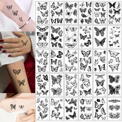 30Pcs Black Butterfly Tattoo Stickers for Women Waterproof Temporary Tattoos for Hand Chest Body Makeup Fake Tattoo