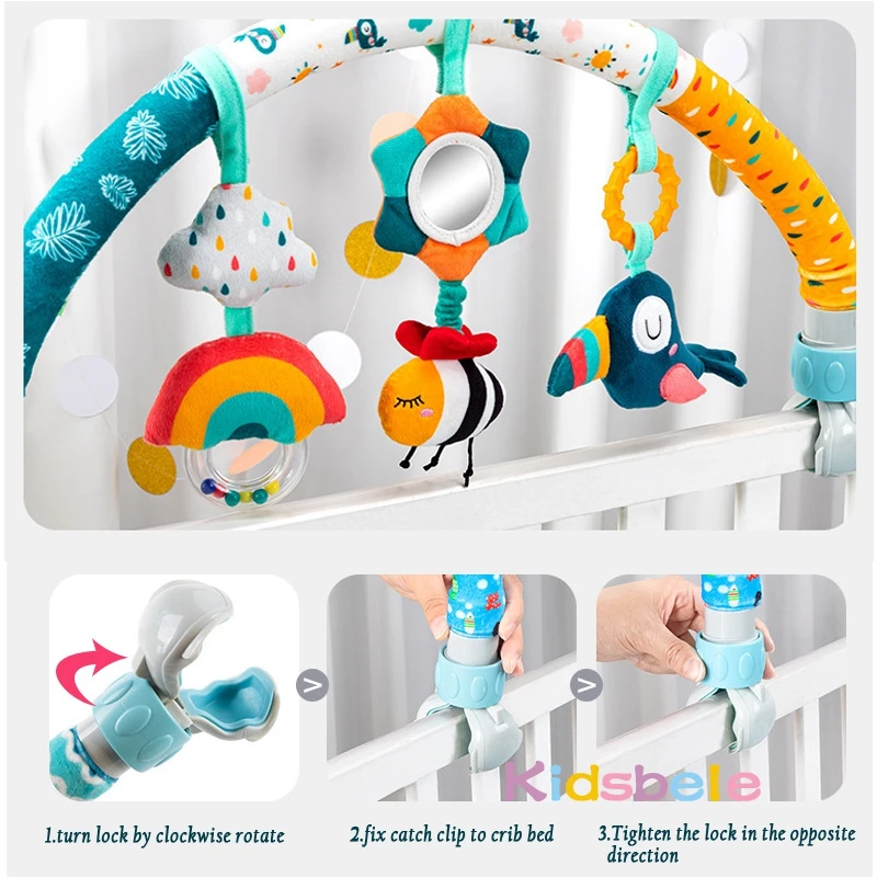 Baby Arch Pram Crib Toy Newborn Educational Travel Toy Clip Make Sound Cartoon Animal Infant Stroller Hanging Toy Crib Accessory