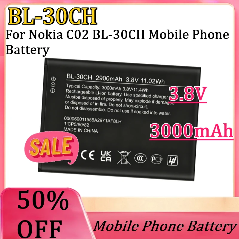 New BL-30CH 3.8V 2900mAh High Quality Replaceable Battery for Nokia C02 BL-30CH Mobile Phone Battery