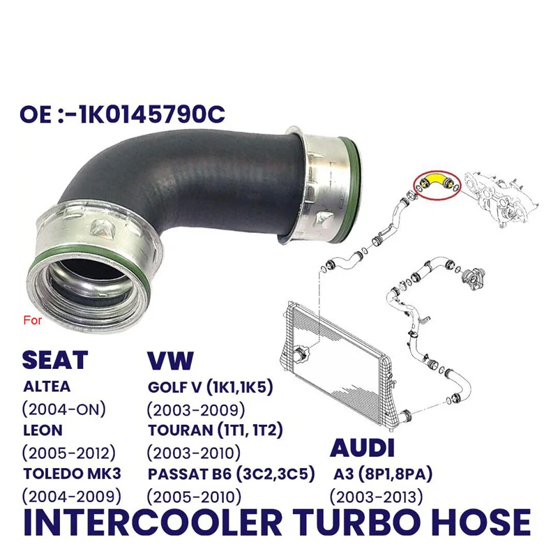 INTERCOOLER TURBO HOSE PIPE FOR VW GOLF V JETTA PASSAT TOURAN 2.0TDI 1K0145790C