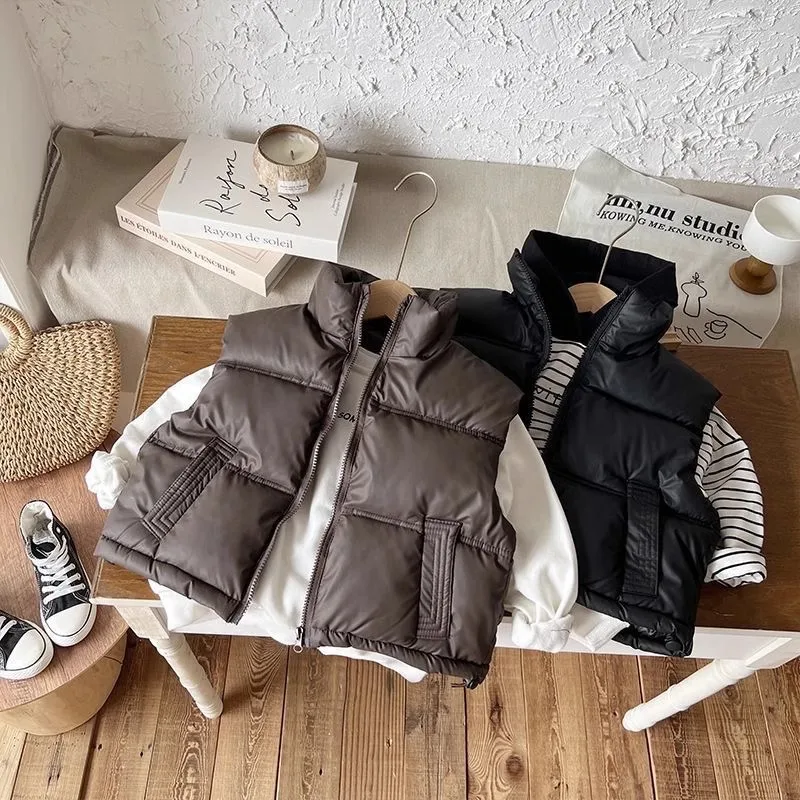 Koreanische Daunen-Baumwollweste für Kinder, Jungen und Mädchen, Herbst- und Winterweste mit Stehkragen, wasserdicht und warm, 1-14 Jahre – Detail 15