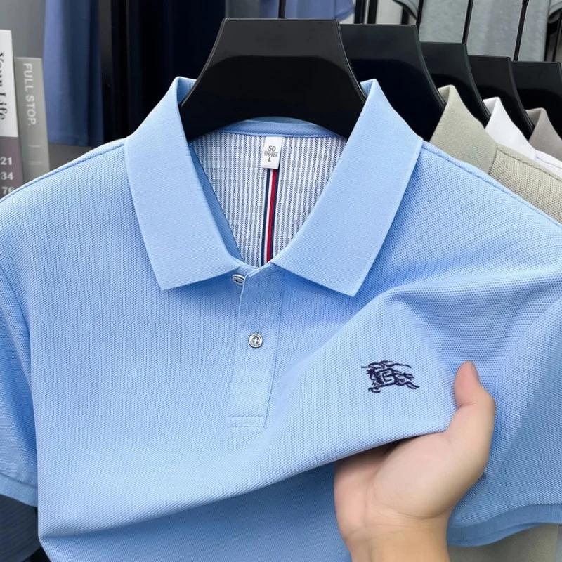 

100% pure cotton high-end brand men's short sleeve polo shirt summer luxury fashion war horse embroidery golf top casual T-shirt
