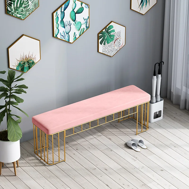 

Clothing store, shoe store, long stool at the end of the bed, creative Nordic lounge area bench, fabric shoe changing stool, iro