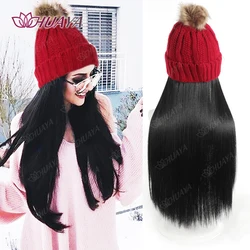 Synthetic Hat Wig Long Straight Wigs Knitted Hat Warm Soft Knitted Fashion Brown Autumn Winter Cap Hair Wig Hair Extensions