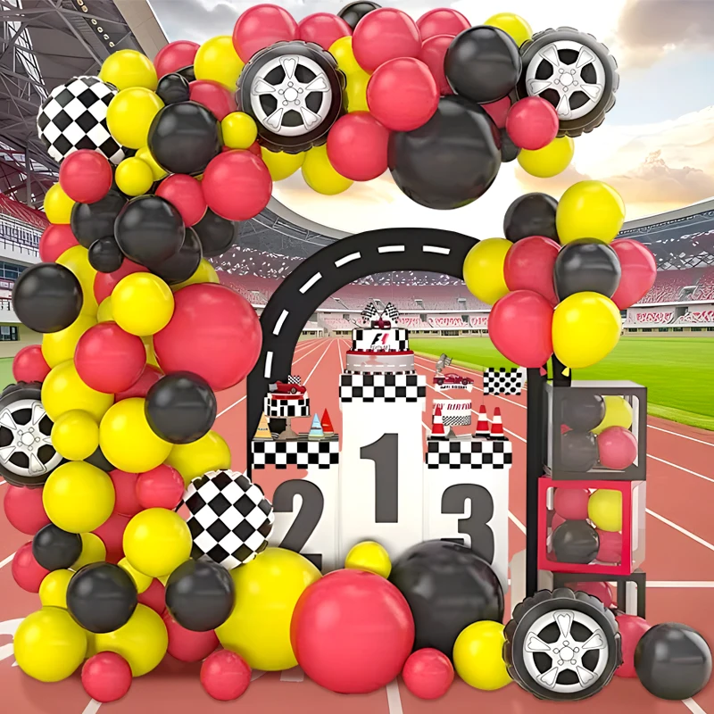 75pcs Racing Theme Balloon Garland Arch Set Black Red Yellow Latex Balloon Boy Birthday Party Decorations