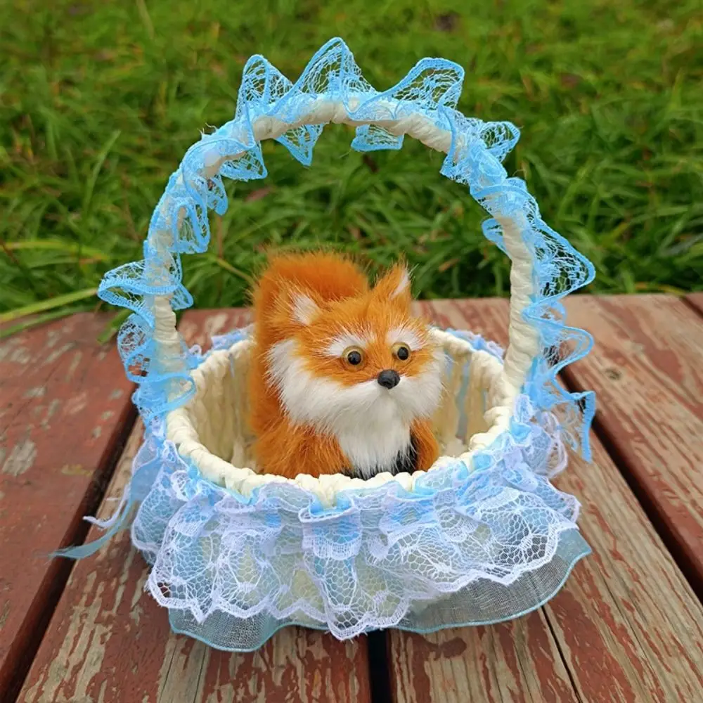 With Hanging Basket Simulation Rabbits Miniatures Figurines Simulation Cat Mini Realistic Bunny Home Decor Supplies view 4