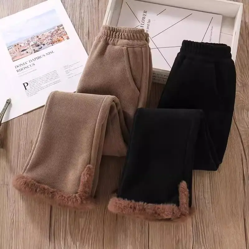 2025-冬子供ブランドズボン厚い長ズボン小さな女の子屋外スウェットパンツ秋男の子ティーンカジュアル服-3-13-年