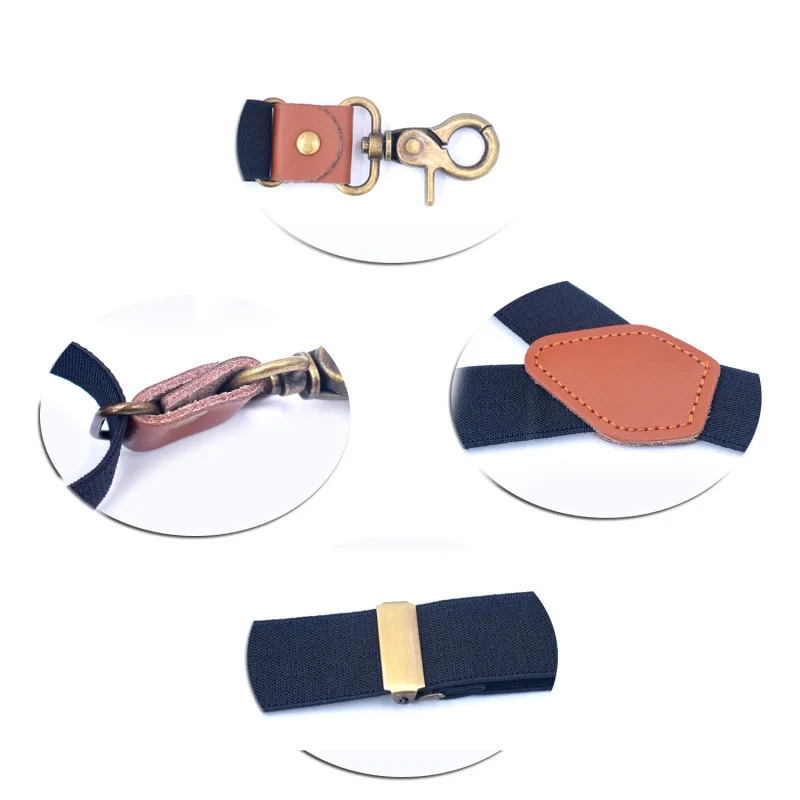 Bretelle vintage da uomo da lavoro resistenti, grandi, alte, 3,5 cm di larghezza, a forma di X, 4 moschettoni in bronzo, bretelle elastiche regolabili per pantaloni