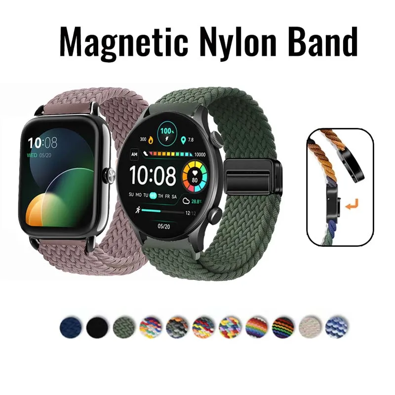 Спортивный нейлоновый эластичный ремешок 20/22 мм для Haylou LS02 LS05 Pro RT LS05S LS09B RS4 LS12 RT2 LS10 с магнитной застежкой