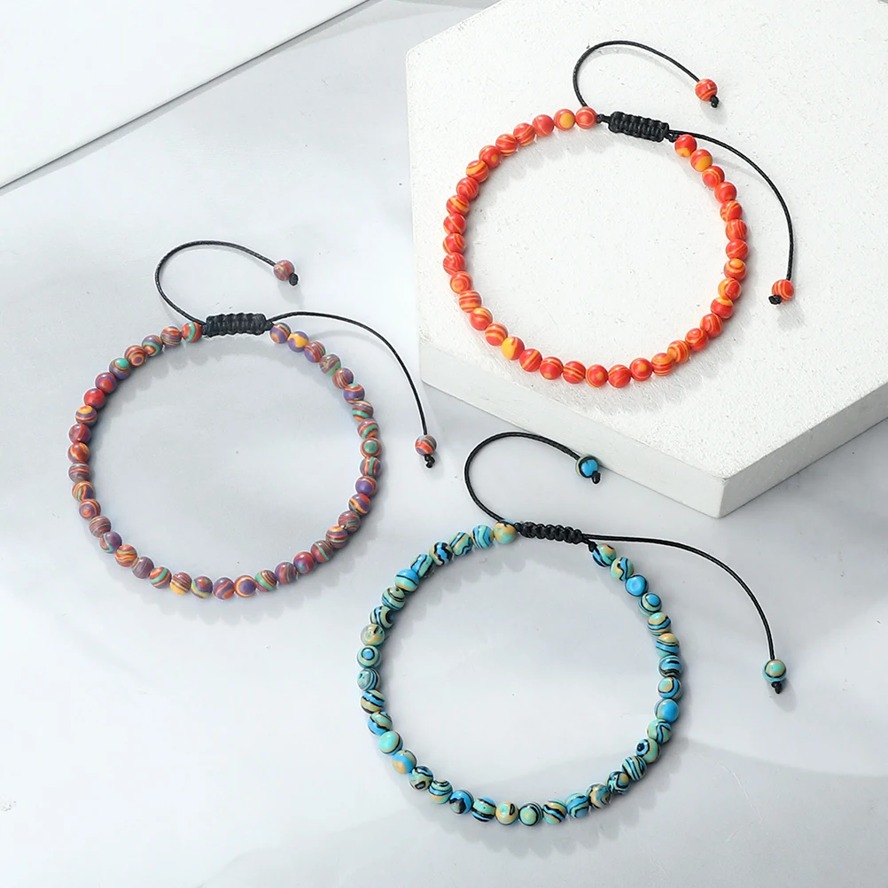 Charm 4mm Green Blue Malachite Bracelet for Women Men Natural Stone Handmade Braided Bangles Yoga Prayer Jewery Beaded Bracelets