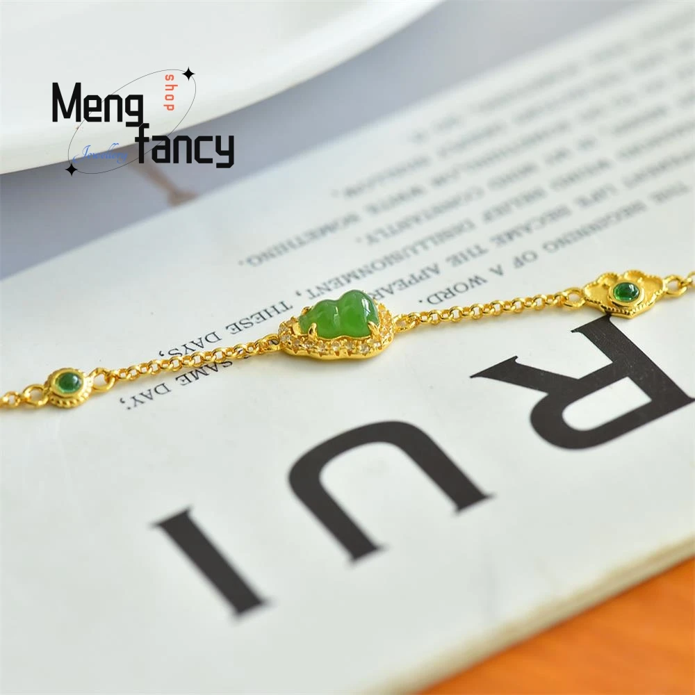 S925 Silver With Hetian Jasper Gourd Exquisite Elegant Simple High-grade Bracelet Sexy Young Girls Luxury Couple Fashion Jewelry