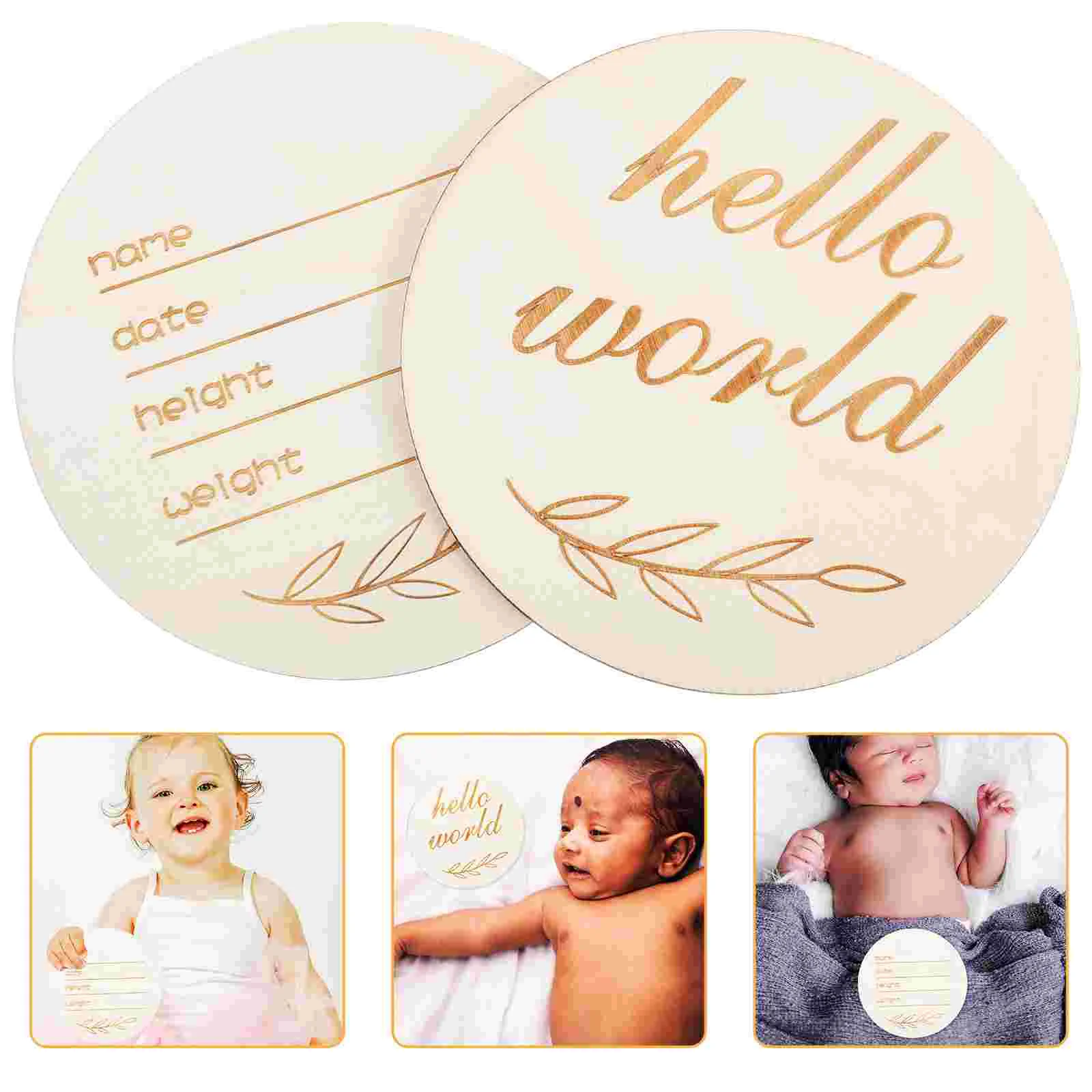 

2 Pcs Emblems Baby Plaque Birth Announcement Name Sign for Digital Commemorative Round Wood Child