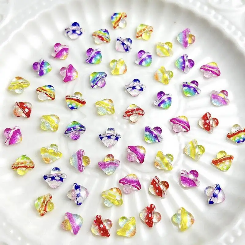 Mixed Color Gradient Simulation Mushroom Nail Art Charm Resin Transparent Mushroom Nail Art Decoration Manicure Diy Accessories