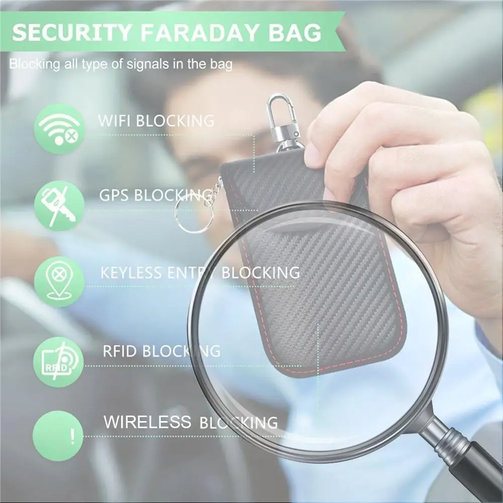 

2Pcs Anti-Theft Faraday Pouch Carbon Fiber Keyless RFID Blocking Bag Double-Layer Car RFID Signal Blocker Key Bag for Auto Parts