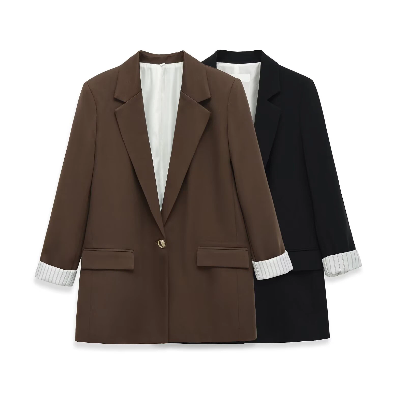 European and American style 2026 spring new women's casual flip tie shoulder pad printed cuffs suit jacket