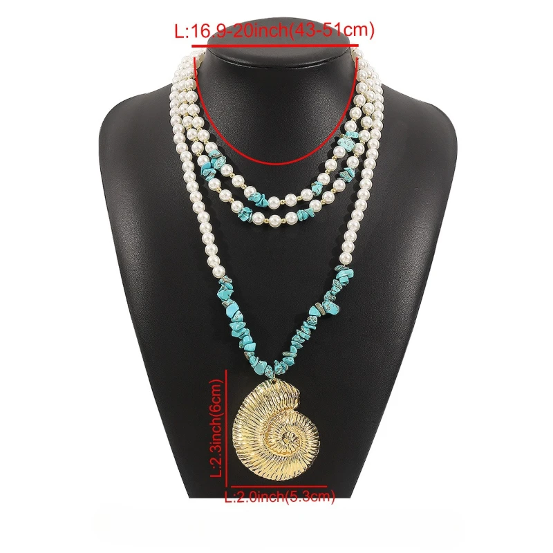Muschel Anhänger Sommer Frauen Frische Perlen Zerkleinerte Steine Mehrschichtige Halsketten Modeschmuck Strandurlaub – Detail 1