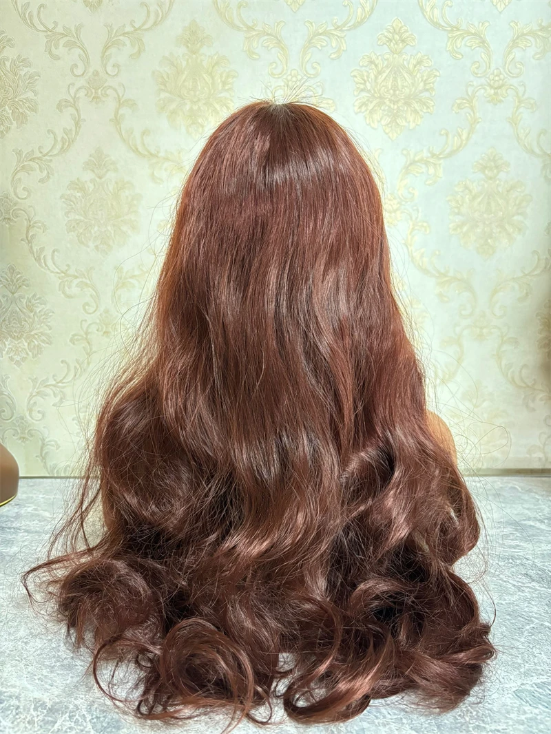 Wig sintetis renda depan untuk wanita, rambut palsu renda rambut sintetis alami warna hitam, Wig coklat panjang, rambut bayi telah ditanami