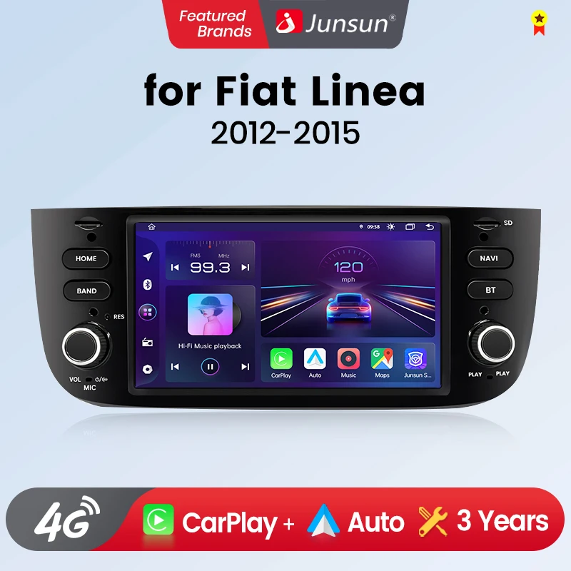 Junsun Autoradio da 7 pollici per Fiat Linea Punto Evo 2012-2015 Wireless CarPlay Android Auto Multimediale intelligente 4G