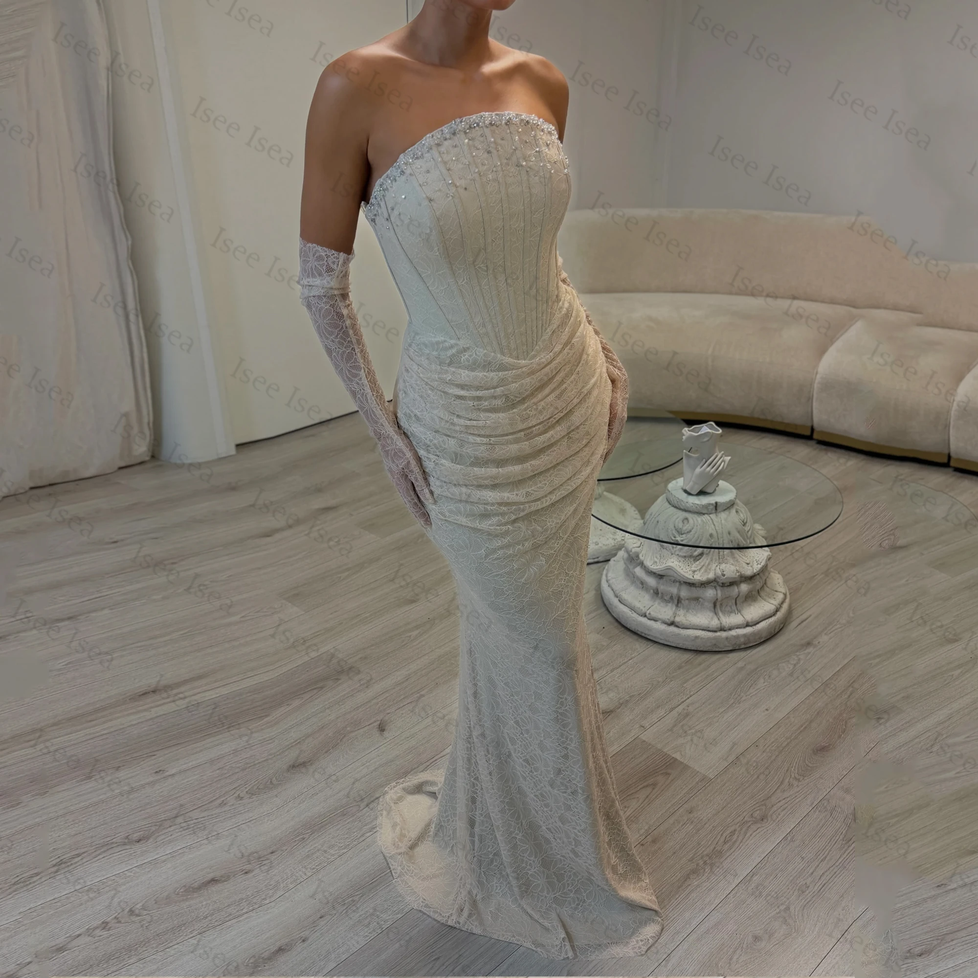 

Lace Prom Dresses 2026 Beaded Sleeveless Mermaid Long vestidos de noiva Floor-length Strapless Formal Evening Gowns Customized