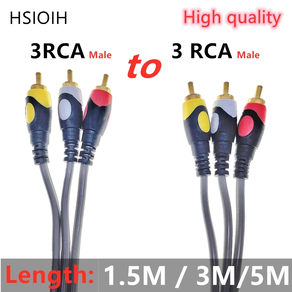 3RCA do 3 RCA z męskiego na męskie kabel Audio pozłacany kabel AV wtyczka RCA kabel wideo dla DVD VCD telewizor-top Box wzmacniacz