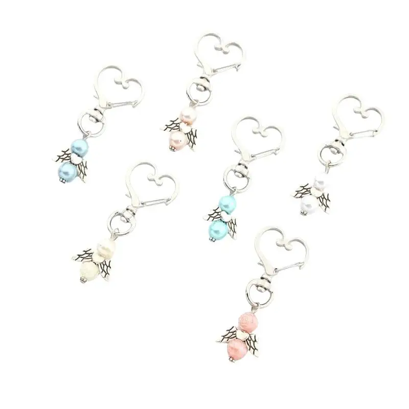 Weiße, Rosa und Blaue Herz-Schlüsselanhänger, 10 Stück, 6 cm, Legierung, Engelsflügel, Schutzengel-Schlüsselringe für Brautparty-Geschenke – Detail 9