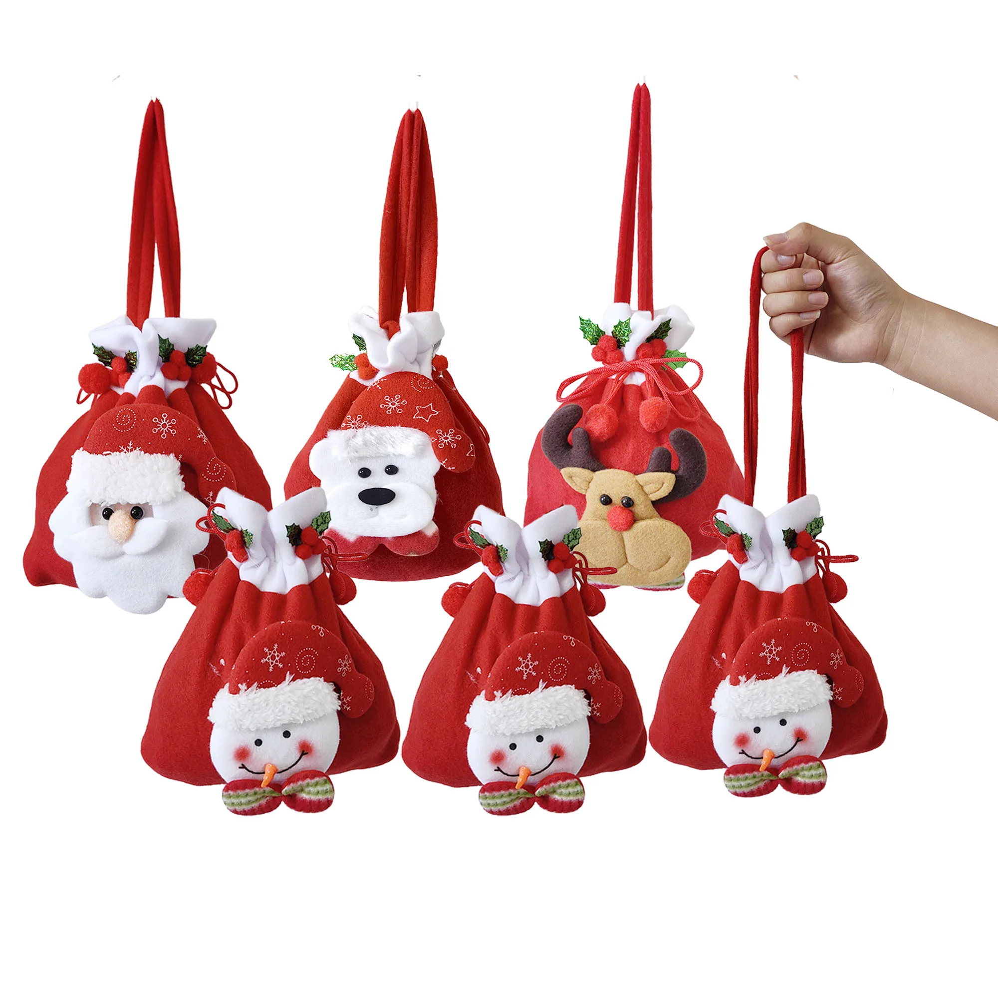 

25pcs Christmas Drawstring Gift Bag Christmas Decoration Apple Bag Santa Snowman Deer Doll Storage Bag for Kids Xmas Party Favor