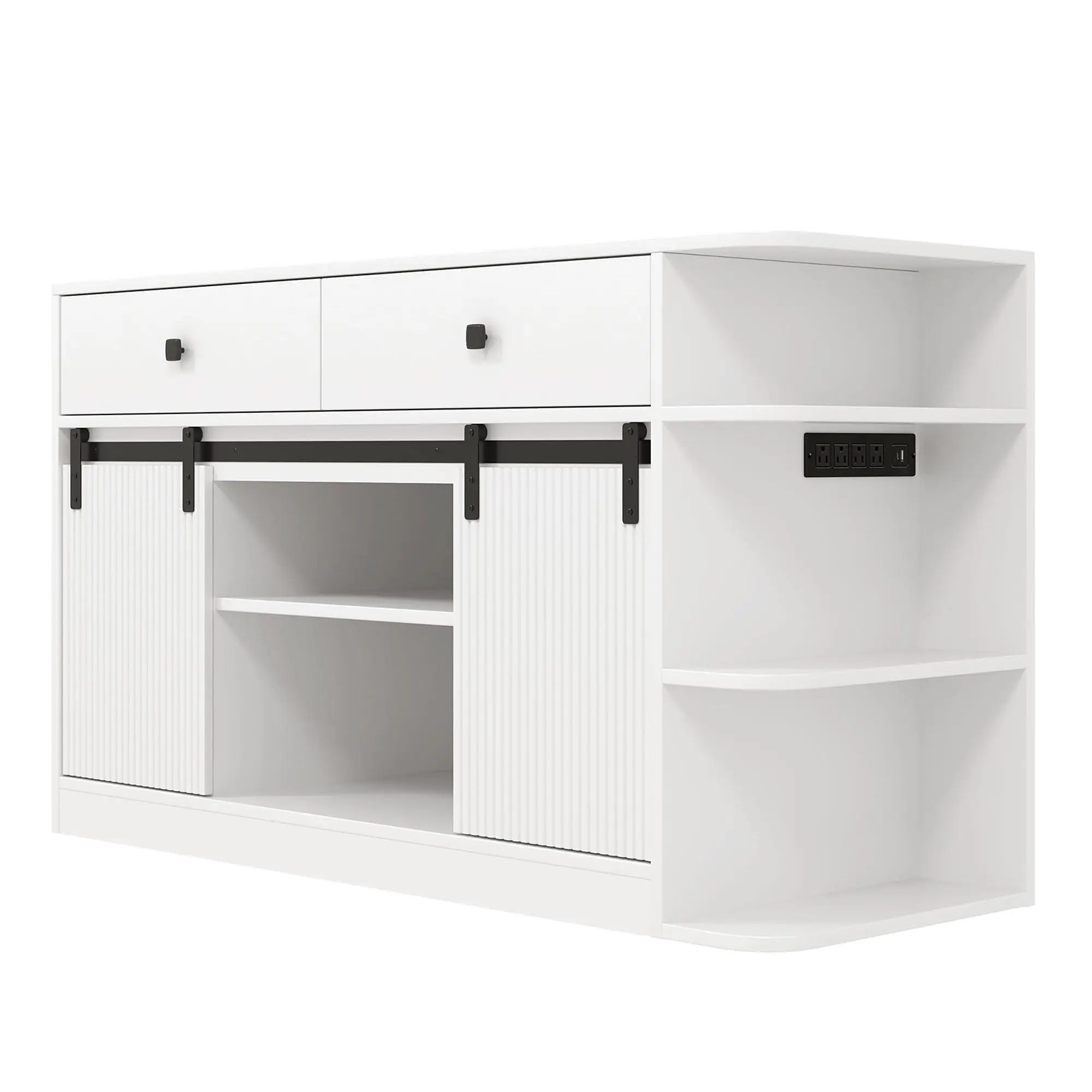 55-75 Gallon Farmhouse Aquarium Stand with LED Lights and Power Outlet, Sliding Barn Door, Drawers and Storage Shelves