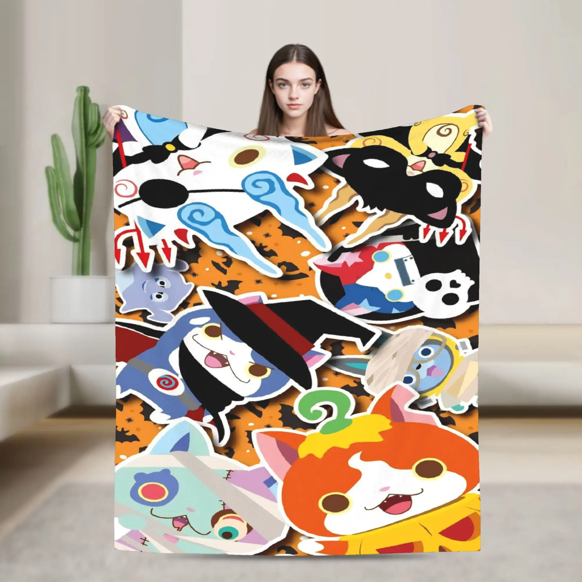 Yokai Watch Game Blankets Flannel Spring Autumn Komasan Jibanyan Halloween  Multifunction Thin Throw Blanket for Bed Bedroom