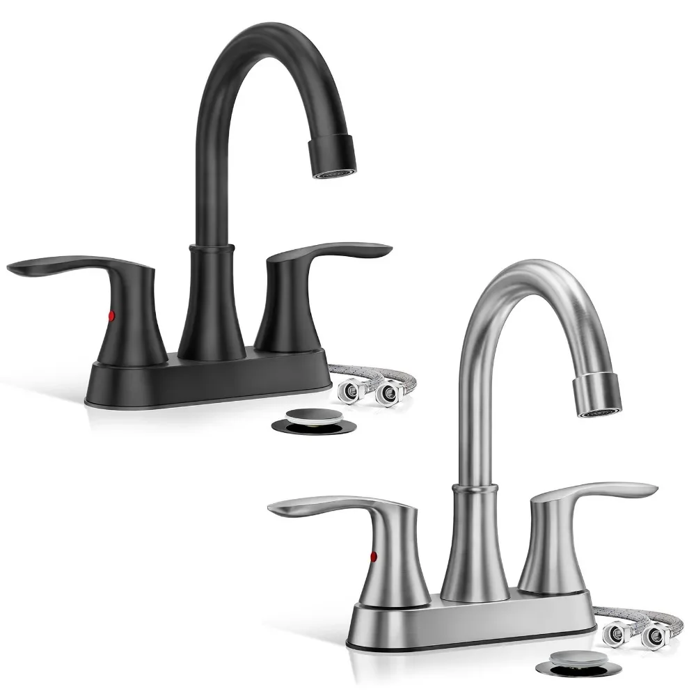 

4 inch Bathroom Sink Faucet Swivel 2 Handle Centerset Bath Vanity Faucet w/Drain