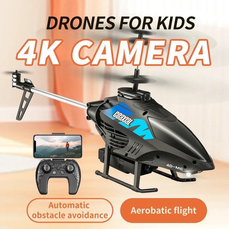 4K HD Dual Camera 4K WIFI FPV Helicopter Smart Obstacle Avoidance RC Helicopter Toy 2.4G 100M Speed Switch Control Helicopter