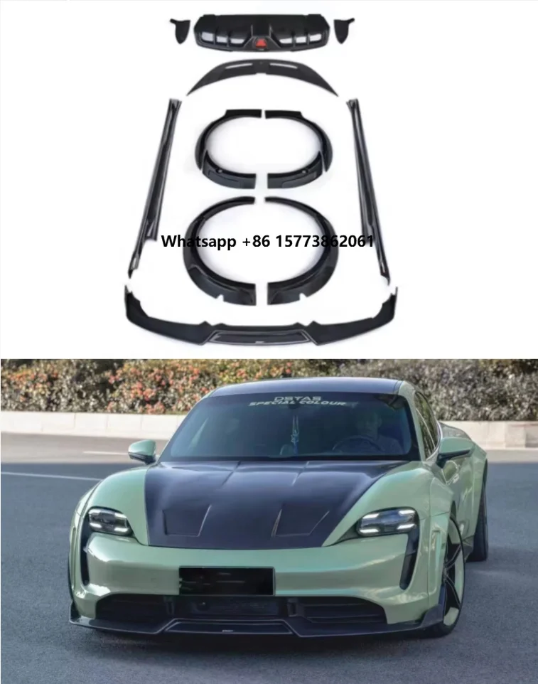 For TAYCAN Carbon Fiber CMS-T Style Heavy Duty Lip Kit Front Lip Side Skirt Rear Diffuser