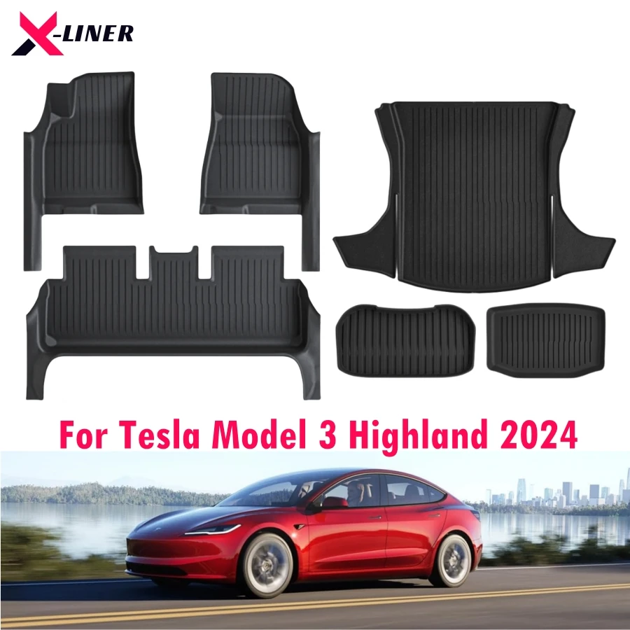 For 2024 Tesla Highland Model 3 Floor Mats with Door Sill Protector Full Cover Floor Liners with Front Rear Cargo Liner Seatback