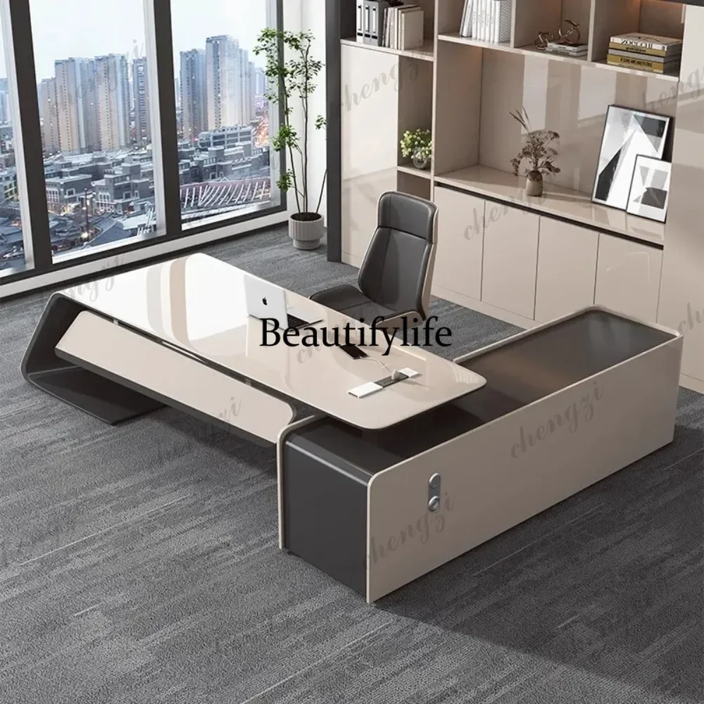 07 Bureaux Study Office Table Pliante Office Furniture Modern Luxury Lacquered L Shaped Boss Table Computer Desk