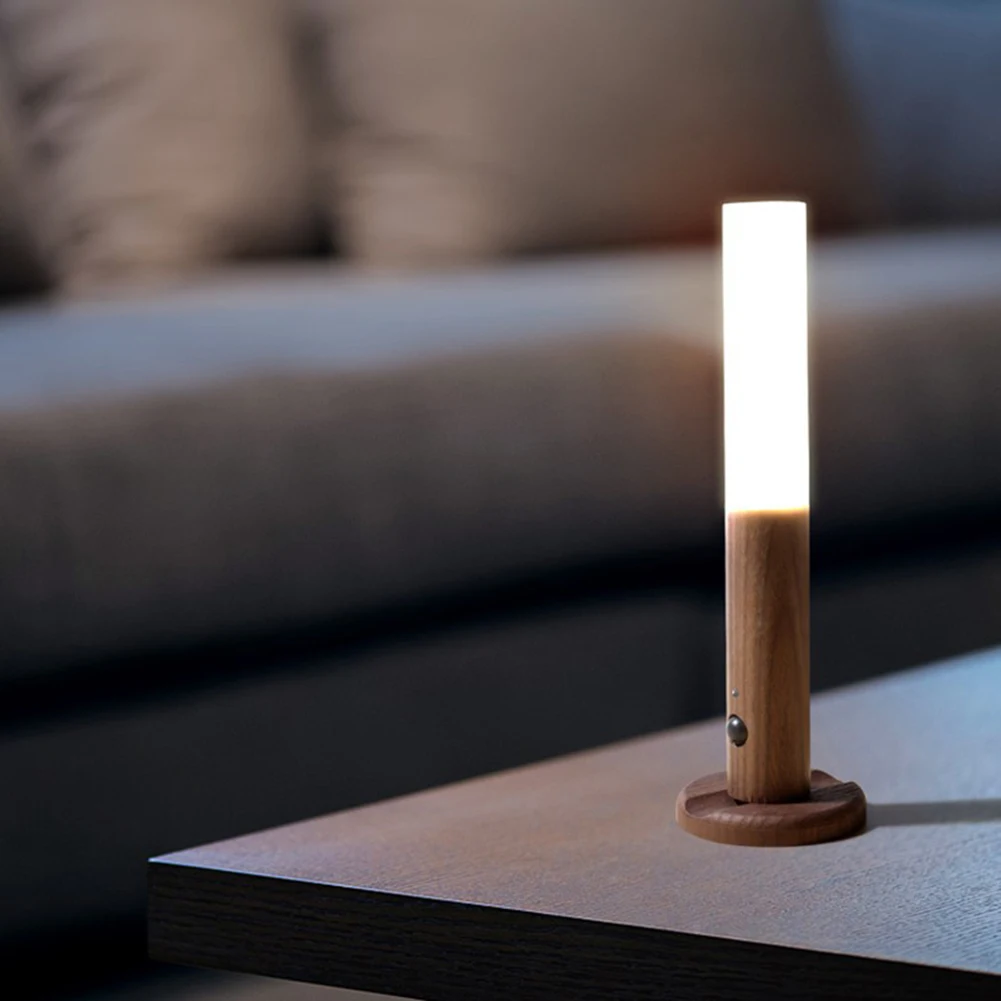 Veilleuse LED USB sans fil avec détecteur de mouvement, anciers en bois, lampe murale chaude, magnétique, couloir, armoire, lumière de garde-robe, décoration intérieure