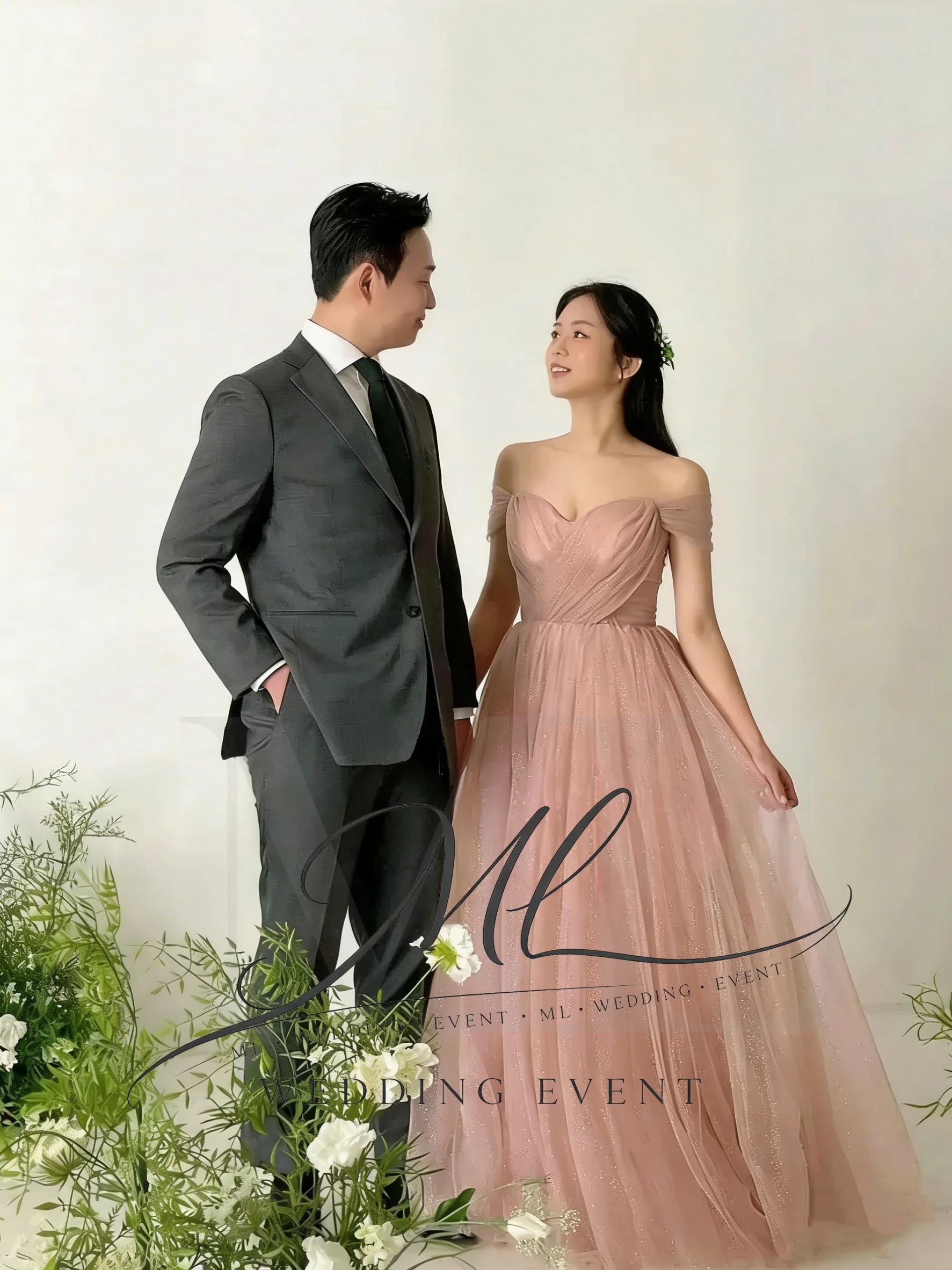 

ML Fairy Blush Pink Korea Evening Dress Sparkly Shiny Tulle Wedding Photo Shoot Dresses Off Shoulder Customized Bride Gown