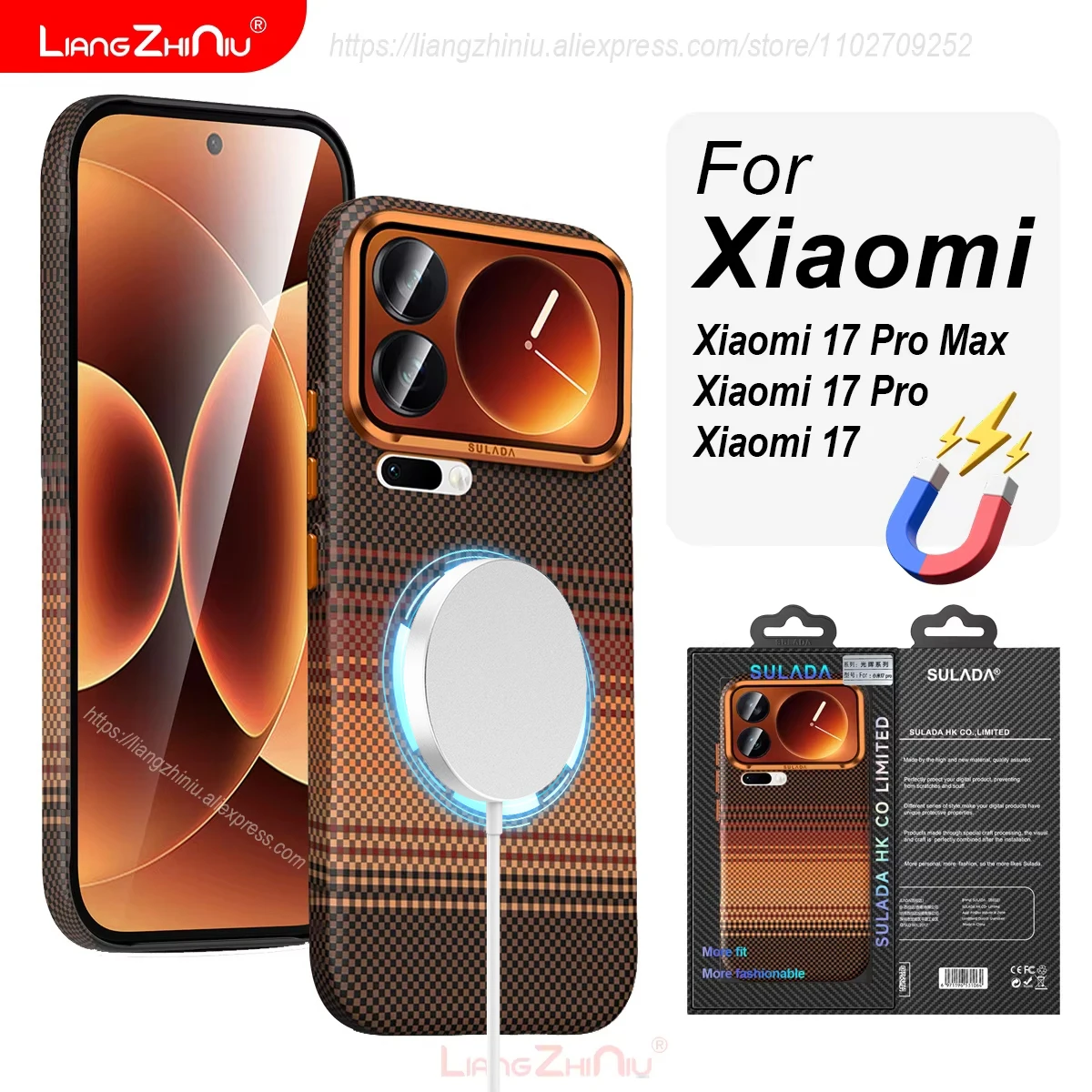 

Магнитный чехол из углеродного волокна для Xiaomi 17 Pro Max/17 Pro/MI 17, чехол для телефона с кевларовым узором, Magsafe, зарядка, противоударный жесткий чехол для ПК