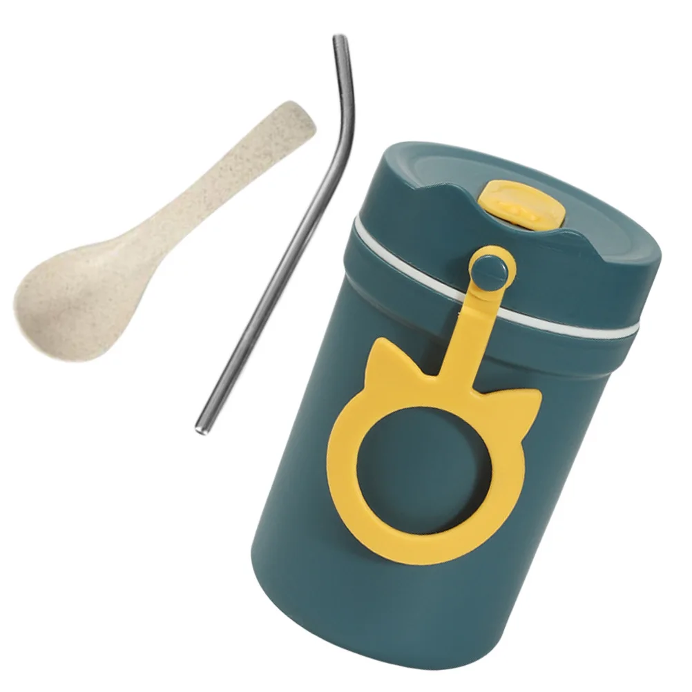 

1Pcs 330Ml Insulation Bottle Food Grade PP Silicone Portable Leak Proof Rope Design Spoon Straw Home Office School Outdoor Use