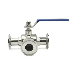 SS304 Stainless Steel Sanitary 3 Way Ball Valve - 19-51mm T/L Port Ferrule Tri Clamp 1.5