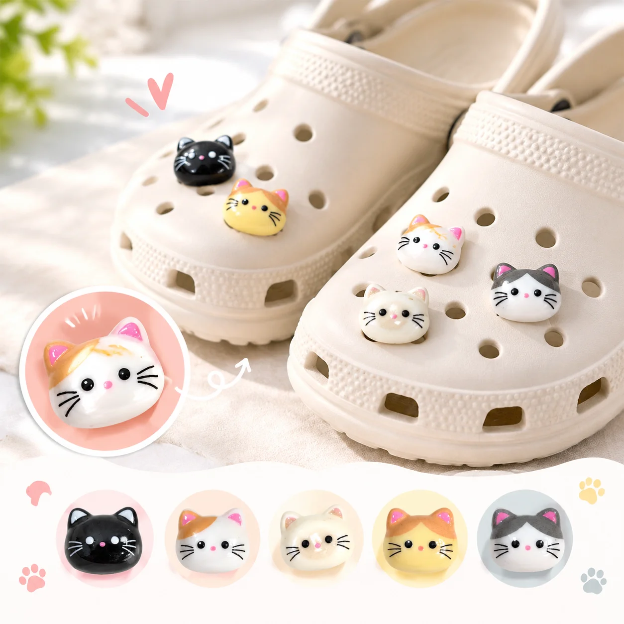 16pcs Mixed Cute Cat Resin Shoe Charms - Kawaii Animal Clog Decor for Sandals & Beach Bags