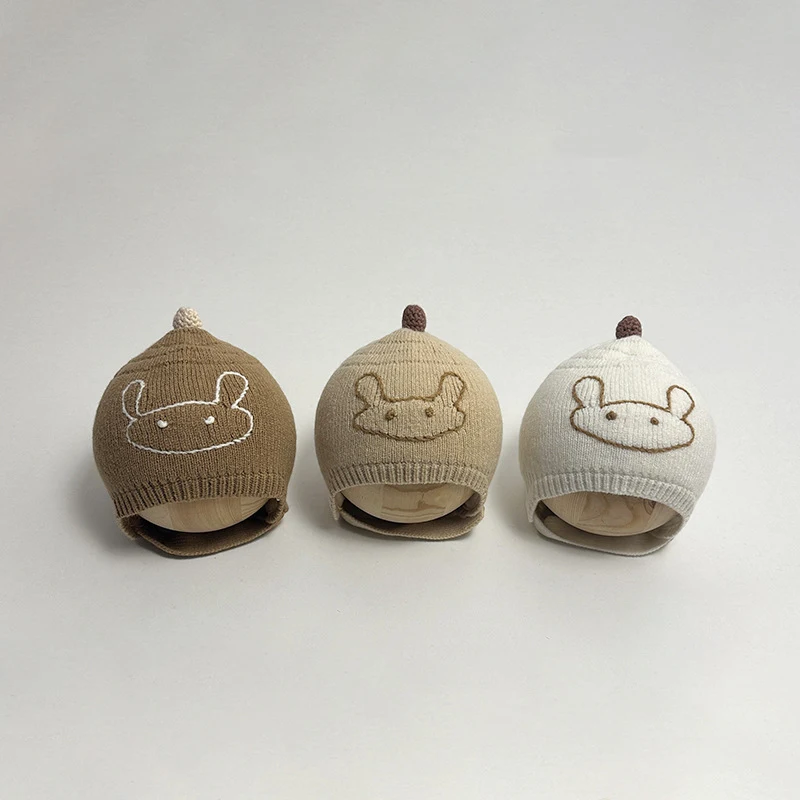 

Cute Baby Knit Ear Protection Hat Winter Warm Kids Hooded Beanies 3-18Month Boy Girl Pullover Cap Cartoon Infants Woolen Bonnet