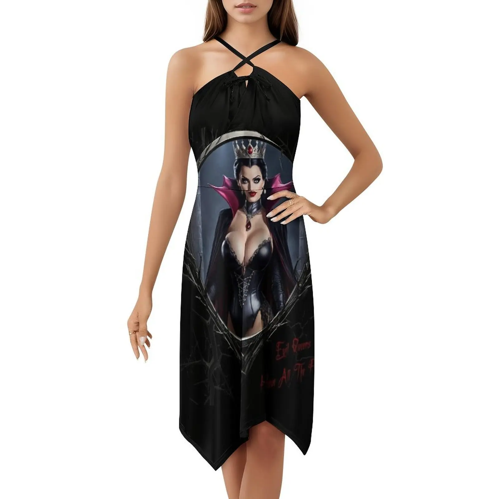 كوينز الشريرة لها كل متعة! فستان نسائي أنيق للحفلات على شكل حرف A مع خيارات قصيرة/طويلة/بدون أكمام من Evil Queen Sleezy