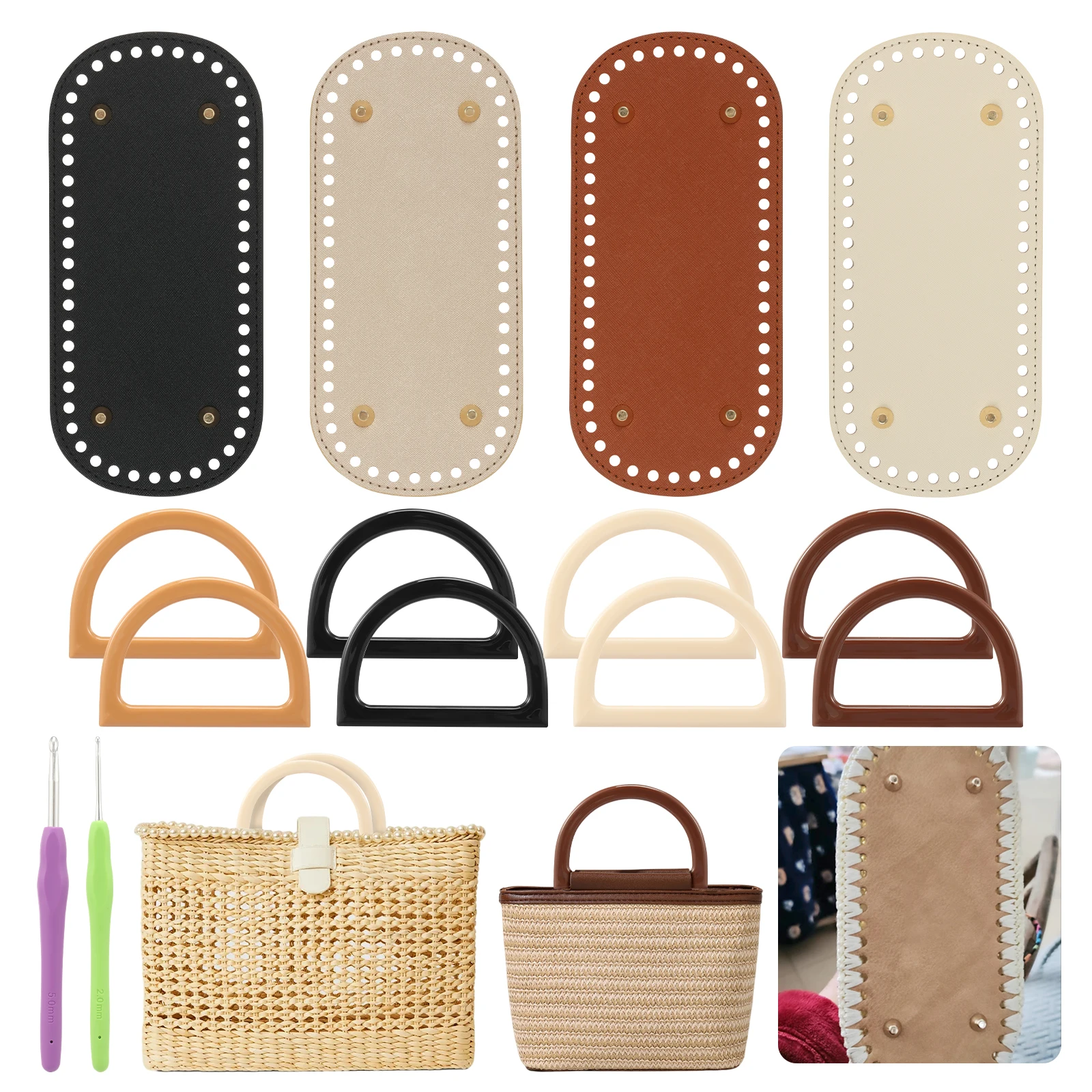 

Набор для изготовления вязаной сумки: основа для сумки, D-образная ручка, крючок для вязания, 4 цвета, дно из искусственной кожи для самостоятельного изготовления плетеных изделий