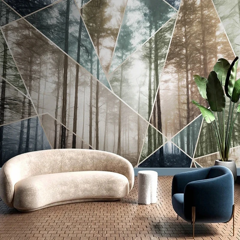 European Style Custom Photo Mural 3D Hand-painted Abstract Geometric Forest Pattern Wallpaper Landscape TV Background Painting