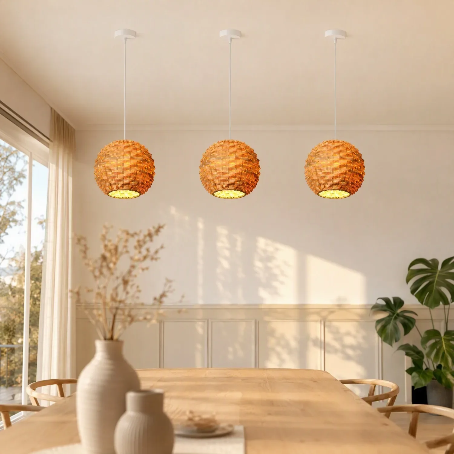 JOYINLED Boho Rattan Bamboo Natural Pendant Light Dia 30CM E27/E26 for Hotel Lobby, Studio, Island Counter, Coffee Shop, Library
