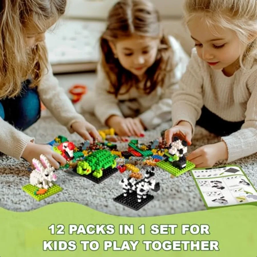 FUN LITTLE TOYS Faveur de fête pour mini animaux blocs de construction ensembles sacs cadeaux bourrages pour enfant petits jouets prix 12 Pack anniversaire